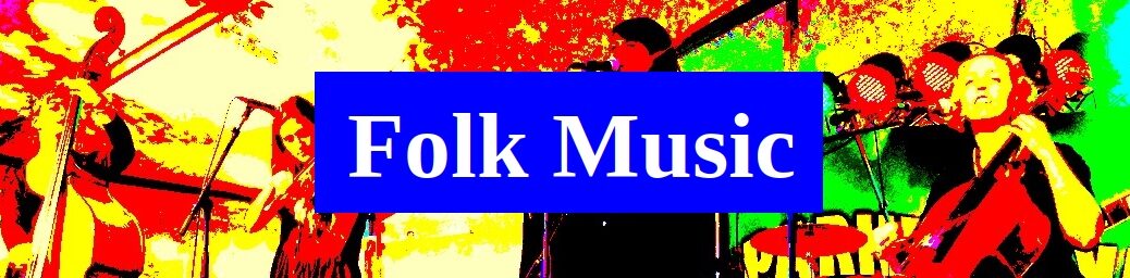 Folk Music (color saturated image of musicians playing upright bass, fiddle and cello onstage)