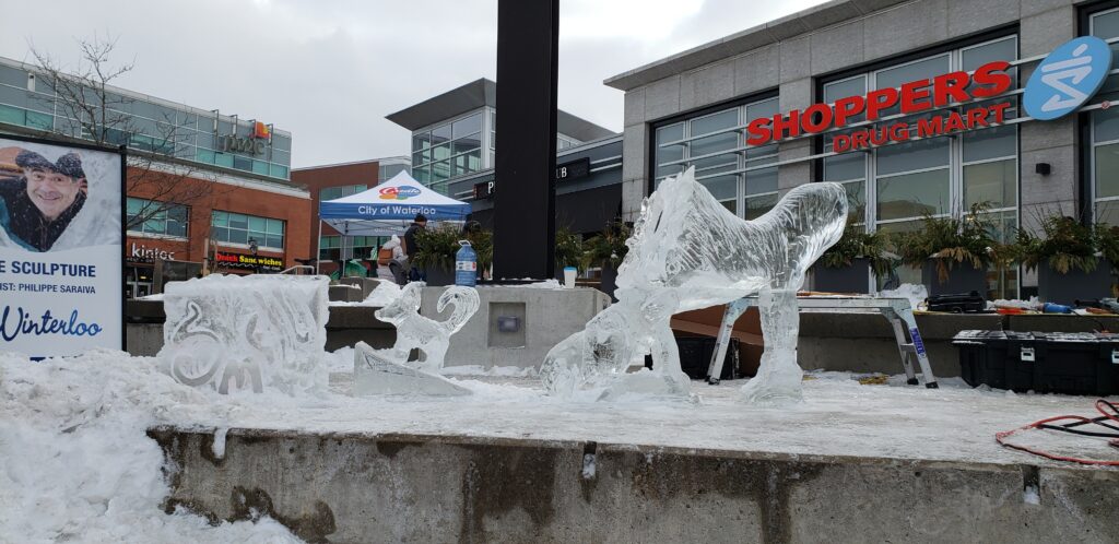 Horse and Puppy ice sculptures.