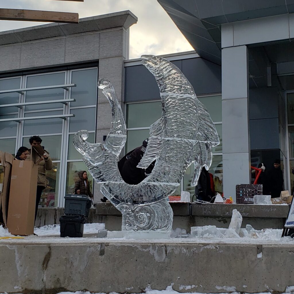 An ice sculpture of a whale
