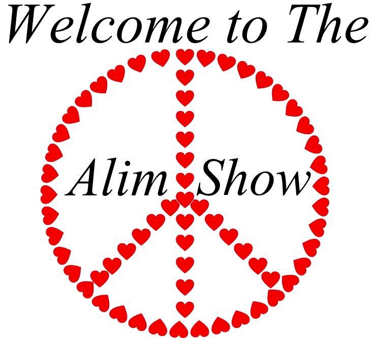 Welcome to the Alim Show (words surrounding a peace symbol made of hearts)