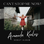 Can't Stop Me Now! | Amanda Keeles | Debut Album (a woman in a red dress with arms outstretched standing between two houses)