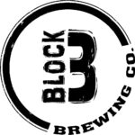 Block 3 Brewing Co. (black and white lettering inside a circle, "Block" at 90°, "Brewing Co." as part of circle in lower right)