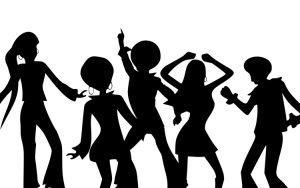 (silhoutte illustration of five people dancing)