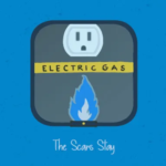 Electric Gas | The Scars Stay (illustration of a wall plate with an electrical outlet and a gas flame on a blue background)