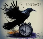 Engage (a crow flapping its wings while perched on an alarm clock)