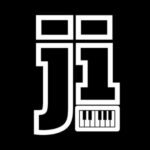JI (white lowercase outline letters on a black background with an octave of piano keys below)