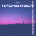 CxViolet | Hackerboy (silhouette of a person standing in front of a sunset, with purple and pink sky and purple ground. At the right, sideways, are three lines of binary digits, 10010110 &c)