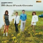 Throbbing Gristle bring you 20 Jazz Funk Greats (photo of a woman and four men standing in a meadow with yellow wildflowers beside a lake; the clothing they wear is reminiscent of the 1960s)