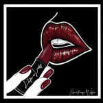 Courtney Wolfe (illustration of three fingers applying dark red lipstick to two lips on a black background)
