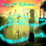 Songs of Kitchener (illustration of a woman watching children in a playground with a music staff floating around her)