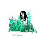 Missy Bauman (illustration of a woman holding a bunny while hiding behind ferns)