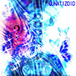 Qunatizoid (superimposed images of a human spine, musical instruments, moire patterns' blue, teal, magenta)