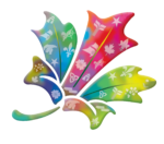 (Colourful maple leaf with various logos on it)