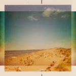 (no words; overlapping colour squares overlaying a beach scene)