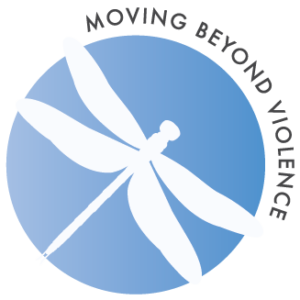 Moving Beyond Violence (words around a blue circle with a silhouette of a dragonfly)