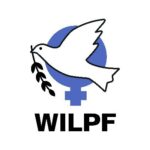 WILPF (line drawing of a flying dove holding an olive branch in its beak, over top of the female gender symbol)