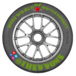 Wide World of Motorsports | @THEWWOMS (an automobile wheel with letters and social media logos on the tire)