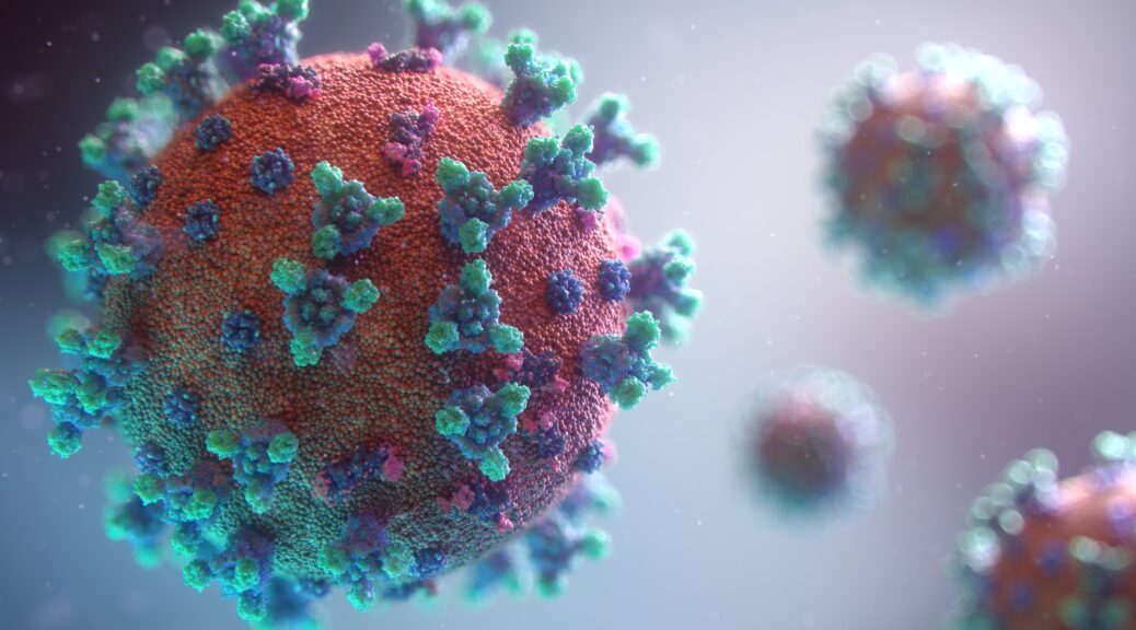 a close-up representation of the COVID-19 virus
