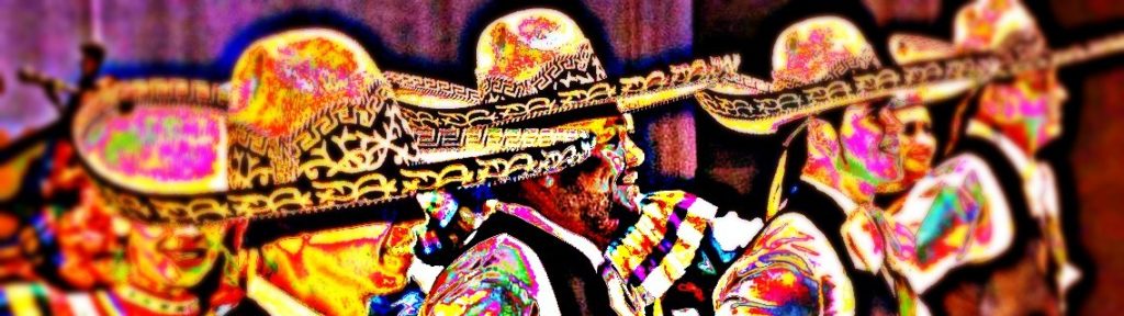 Blurred, solarized image of Mariachi dancers