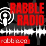 RABBLE RADIO | rabble.ca (red text, a white podcast icon, a white audio waveform)